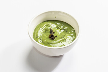 Kelp puree isolated on white background. Healthy superfood from oceanic seaweed