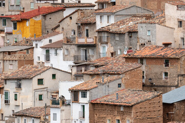 Fototapeta na wymiar View of the village of Moros and its old typical houses in Zaragoza province, Aragón, Spain.