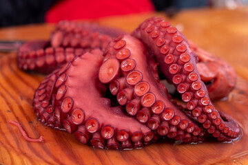 Tentaculos of octopus cooked according to the recipe of Pulpo a Feira, typical of Galicia.