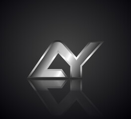 Obraz premium Modern Initial logo 2 letters Silver Metal Chrome simple in Dark Background with Shadow Reflection AY