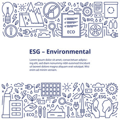 Set of icons ESG, ECO, BIO. ESG environmental criteria, icons are placed on top and bottom of square with inscription in the center. Template. Vector illustration isolated on a white background.
