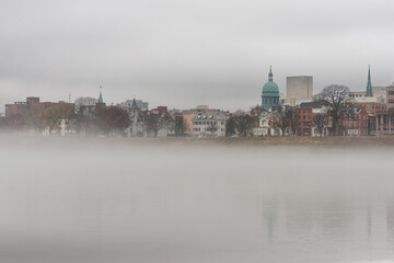 Harrisburg Pennsylvania USA with Fog rolling in across the susquehanna river