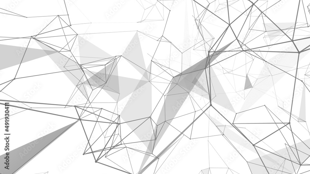 Poster Plexus fantasy abstract technology. Abstract geometric background with moving lines, dots and triangles. Science. Medicine and technology