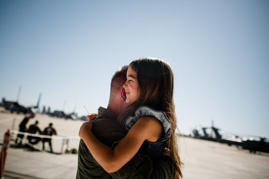 Daughter Greeting Marine Father at Miramar in San Diego