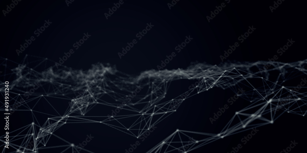 Poster Abstract beautiful geometric background. Abstract plexus futuristic, polygonal space with a dark background. Plexus fantasy. Abstract technology