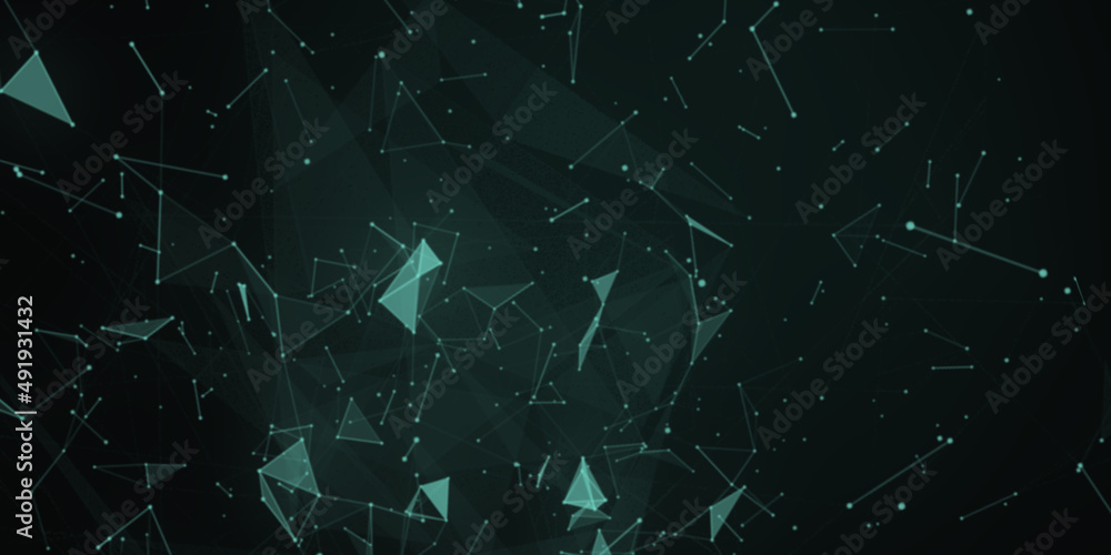 Poster Abstract beautiful geometric background. Abstract plexus futuristic, polygonal space with a dark background. Plexus fantasy. Abstract technology