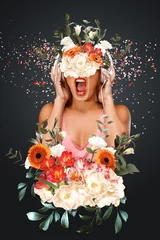 Abstrakte Kunstcollage einer jungen Frau mit Blumen © Svetlana Radayeva