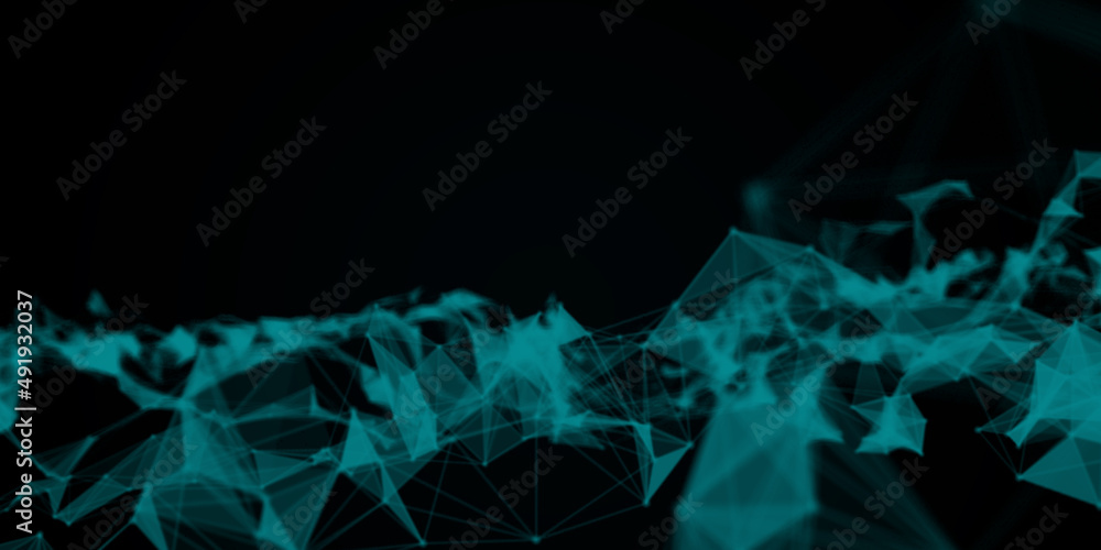 Poster Abstract beautiful geometric background. Abstract plexus futuristic, polygonal space with a dark background. Plexus fantasy. Abstract technology