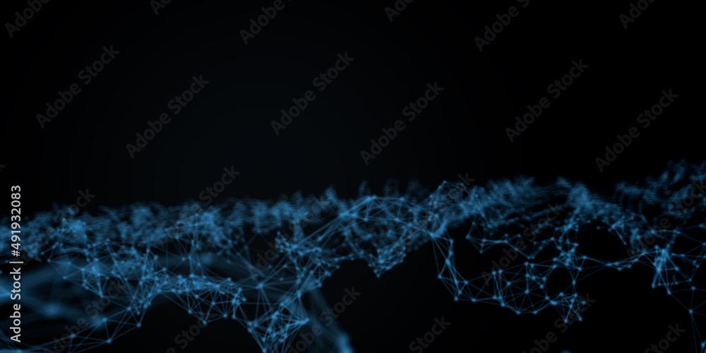 Poster Abstract beautiful geometric background. Abstract plexus futuristic, polygonal space with a dark background. Plexus fantasy. Abstract technology