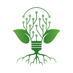 Eco friendly or green energy concept of abstract circuit bulb and plant combination that can be used in companies such as innovative and eco friendly electronic device manufacturers
