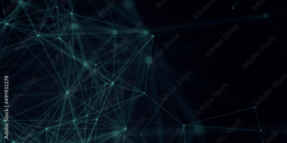 Poster Abstract beautiful geometric background. Abstract plexus futuristic, polygonal space with a dark background. Plexus fantasy. Abstract technology