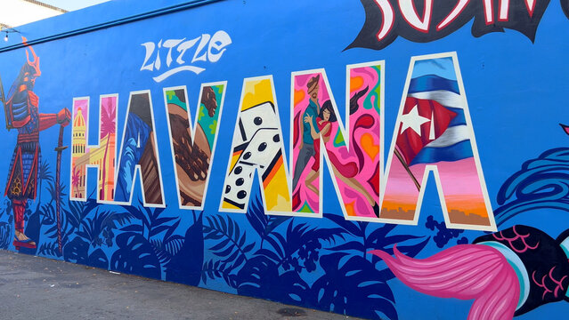 Beautiful mural paintings at Little Havana Calle Ocho - MIAMI, FLORIDA - FEBRUARY 20, 2022