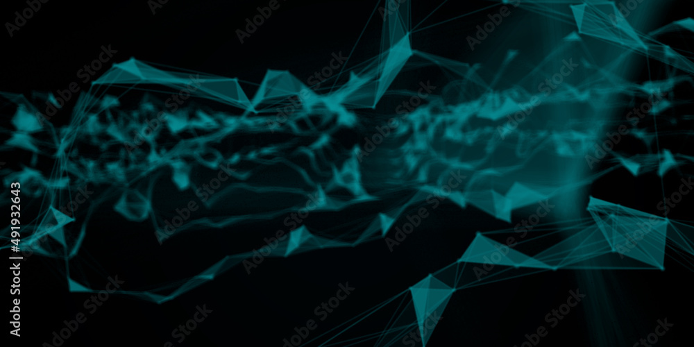Poster Abstract beautiful geometric background. Abstract plexus futuristic, polygonal space with a dark background. Plexus fantasy. Abstract technology