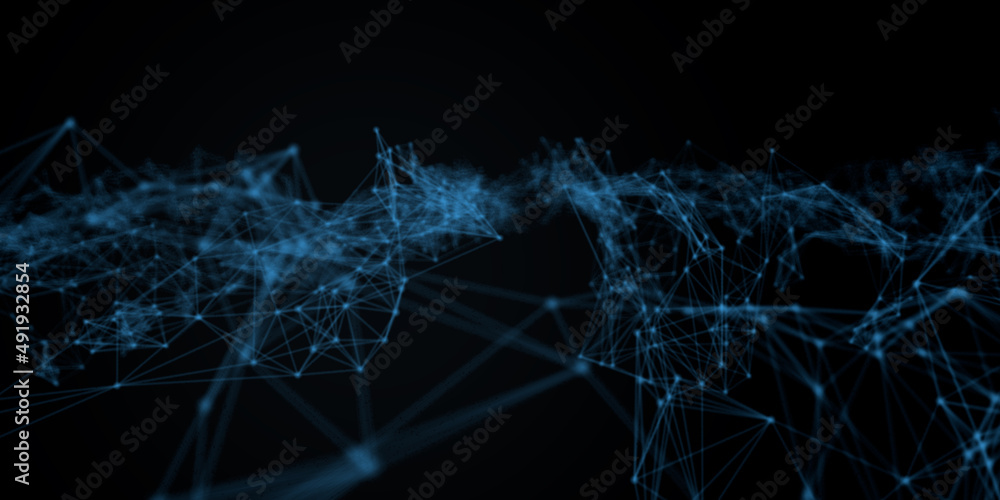 Poster Abstract beautiful geometric background. Abstract plexus futuristic, polygonal space with a dark background. Plexus fantasy. Abstract technology