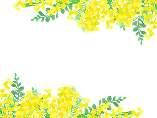 ミモザのイラスト背景、水彩風、手描き
