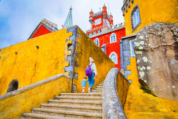 mother with her child in sintra lisbon portugal 