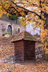 Old wooden outhouse in countryside