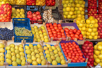 Organic fruits in market stall
