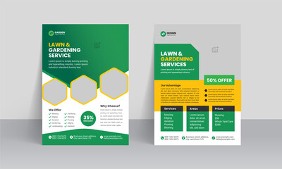 Lawn mower landscaping garden service flyer brochure cover template