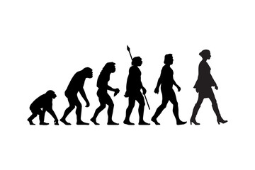 Fototapeta na wymiar Theory of evolution of man silhouette from ape to woman. Vector illustration