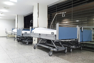Hospital beds in the hallway