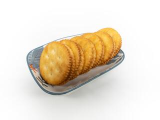 가운데 치즈 크림이 발라져 있는 크래커