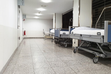 Hospital beds in the hallway