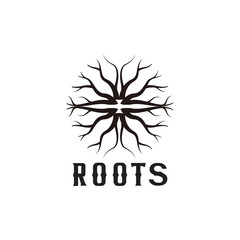 Unique tree root circle logo design illustration design template
