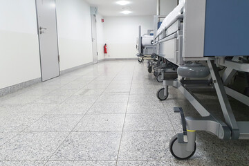 Hospital beds in the hallway