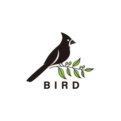 Vector logo bird silhouette branch perching on wild plant, beautiful illustration, perfect element