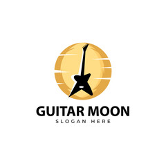 Guitar shaped plectrum logo Electric Guitar Logo yellow circle icon Music shop design element template
