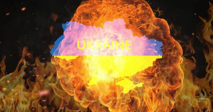Burning Ukraine. Russia Ukraine war. Conflict regions in Ukraine. animation. Ukrainian crisis. 