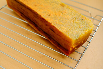 Detail of traditional Indonesian cake (Lapis Legit). This cake is made from egg yolk. This cake is...