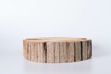 Wooden stand for goods. Stand mockup. New Year's card for advertising.
