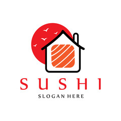 Japanese sushi food logo vector, with a variety of seafood meat, background design suitable for stickers, screen printing, banners, flayers, companies