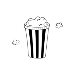 Popcorn doodle outline vector icon. Cinema popcorn isolated line drawing element. Vector illustration