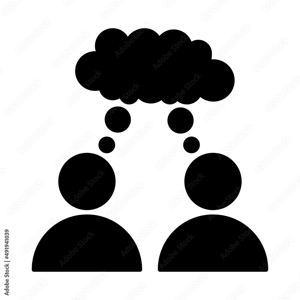 Poster linear two people of thought for web design. dialog, chat speech bubble. face symbol. vector illustr