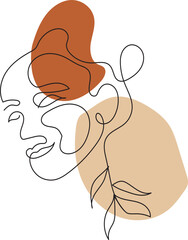 Abstract woman vector background set in continuous line art. Fashion cards with female faces, hands, postures, color texture shape elements in modern simple linear style. 