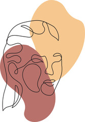 Abstract woman vector background set in continuous line art. Fashion cards with female faces, hands, postures, color texture shape elements in modern simple linear style. 