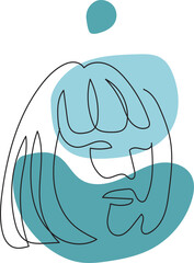 Abstract woman vector background set in continuous line art. Fashion cards with female faces, hands, postures, color texture shape elements in modern simple linear style. 