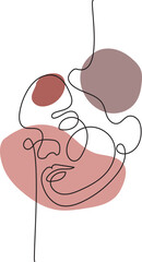 Abstract woman vector background set in continuous line art. Fashion cards with female faces, hands, postures, color texture shape elements in modern simple linear style. 