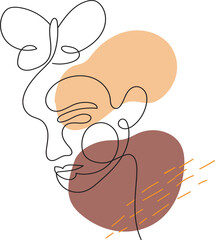 Abstract woman vector background set in continuous line art. Fashion cards with female faces, hands, postures, color texture shape elements in modern simple linear style. 