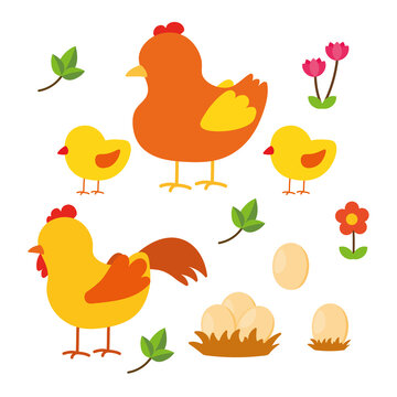 Farm Animals Collection Vector with Chick Hen Rooster Icon Clipart Cartoon