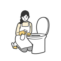 トイレ掃除をする女性