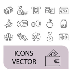 Money and Coins icons set . Money and Coins pack symbol vector elements for infographic web