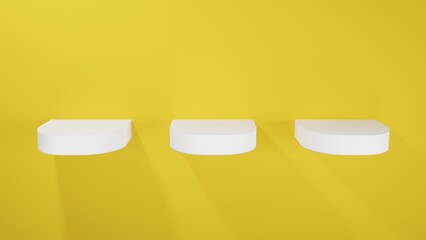 White product display podium on yellow background. 3D rendering.