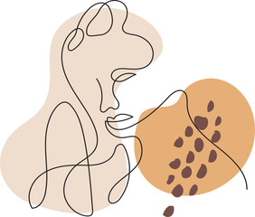 Trendy vector set of illustrations in minimal linear style. Face continuous line art.