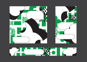 Social media template. Modern templates with difficult geometric shapes and geek elements. Unusual design for your banner, post or stories.