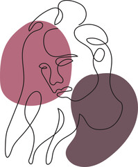 Trendy vector set of illustrations in minimal linear style. Face continuous line art.