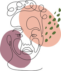 Trendy vector set of illustrations in minimal linear style. Face continuous line art.